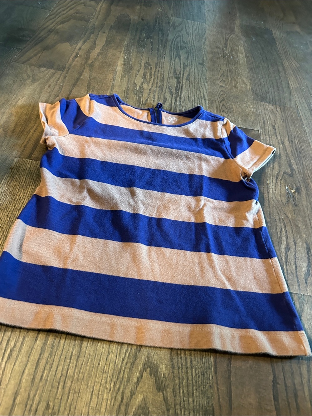 LOFT Royal Blue and Tan Striped Short Sleeve Tee